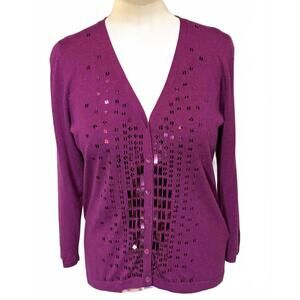 August Silk Magenta Sequin Embellished V-Neck Cardigan Sweater